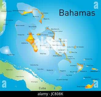 Bahamas pays carte couleur vectorielle Banque D'Images