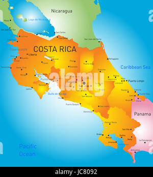 Application couleurs carte du Costa Rica Pays Banque D'Images