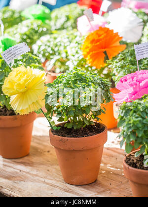 Lisbonne, Portugal. 13 Juin, 2017. Les plantes de basilic avec des fleurs en papier et des poèmes, des cadeaux offerts par les hommes aux femmes qu'ils aiment sur Saint Antoine. Credit : Magdalena Paluchowska/Alamy Live News Banque D'Images