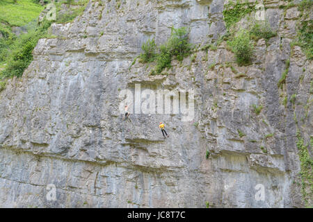 Les gorges de Cheddar, Somerset, Royaume-Uni. 14 juin 2017. Météo britannique. Chaude et ensoleillée pour les visiteurs et des grimpeurs à Cheddar Gorge aujourd'hui. Crédit : Simon Maycock/Alamy Live News Banque D'Images