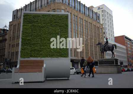 Glasgow, Ecosse, Royaume-Uni. 14 Jun, 2017. Glasgow célèbre la première Journée nationale d'assainissement de l'air (NCAD) le 15 juin par l'installation de la première de deux sculptures de vie conçu pour purifier l'air dans deux de ses rues les plus animées.Sur la photo est la première installée dans Royal Exchange Square, près de la galerie d'Art Moderne et l'emblématique tête de cône duc de Wellington statue. Le deuxième est d'être installé plus tard au moment de l'exécution de la sculpture à par la station centrale d'autobus. Credit : Gérard ferry/Alamy Live News Banque D'Images