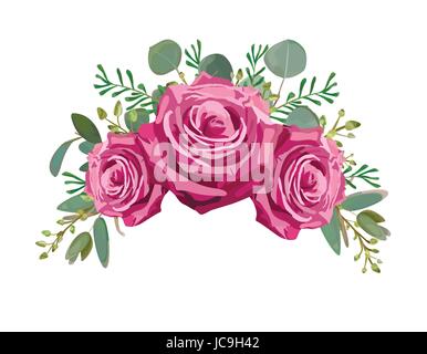 Vintage flowers de moody bleu lavande purple pink rose et de feuilles d'Eucalyptus, le thym bouquet de fines herbes branches dessiné dans un style aquarelle vector beautifu Illustration de Vecteur