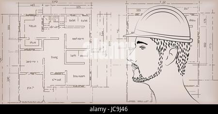 Les hommes l'homme personne mâle young caucasian ossature erector builder profil . Belle ligne horizontale vecteur moderne signe pancarte poster close-up side v Illustration de Vecteur