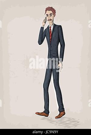 Les droits de l'homme hommes personnes veste de costume cravate chaussures tenir part dire smartphone téléphone mobile cellulaire aller travailler business vector retro vintage close-up bea Illustration de Vecteur