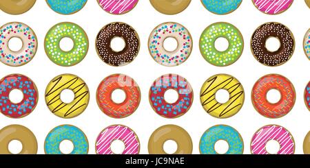 Donut donuts réglage régler différents goût donut glacé couleur collection pâtisserie, une belle texture de fond alimentaire vector fermer Illustration de Vecteur