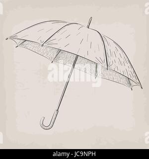 Parapluie ou parasol vintage retro noir illustration linéaire sur fond beige Illustration de Vecteur