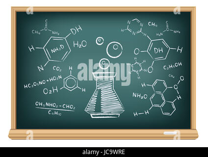 L'école tableau noir et craie tirée du tube et la formule chimique Banque D'Images