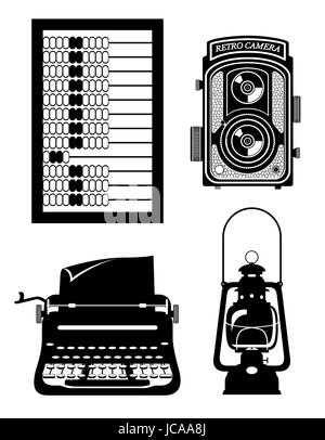 Vieux objets retro vintage stock icône vector illustration isolé sur fond blanc Illustration de Vecteur