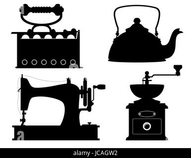 Les appareils domestiques ancienne rétro vintage set stock icons vector illustration isolé sur fond blanc Banque D'Images