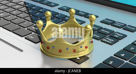 Couronne d'or sur un clavier d'ordinateur - fond blanc. 3d illustration Banque D'Images