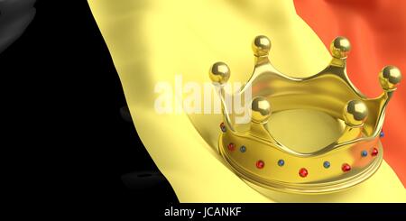 Monarchie de Belgique. couronne d'or sur fond d'un drapeau de la Belgique. 3d illustration Banque D'Images