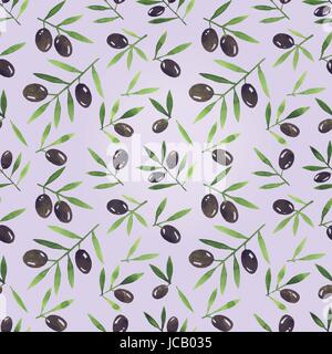 Un contexte aquarelle dessiné à la main avec des branches d'olive Banque D'Images