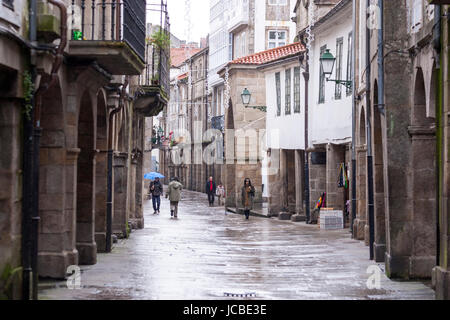 Jour de pluie dans la vieille ville de Saint Jacques de Compostelle, Galice, Espagne Banque D'Images