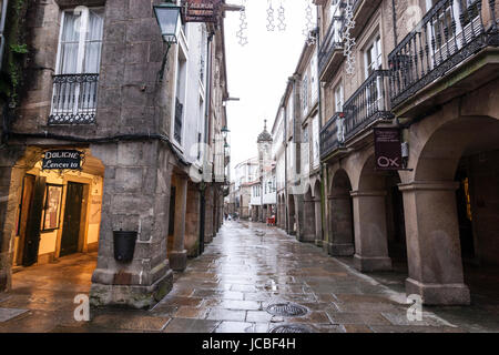 Jour de pluie dans la vieille ville de Saint Jacques de Compostelle, Galice, Espagne Banque D'Images