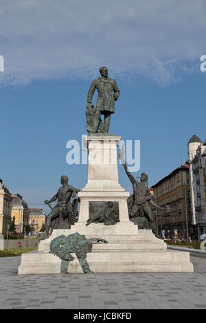 Statue de Gábor Baross à l'extérieur de la gare Keleti de Budapest à Budapest, Hongrie. Banque D'Images