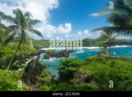 Les roches à Waianapanapa vert sur la route de Hana à Maui Banque D'Images