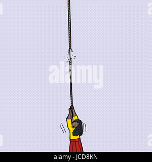 Femme tenant à bout de corde effilochée Banque D'Images