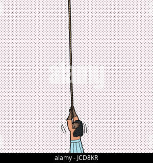 Les Indiens sans défense woman holding sur à l'extrémité de la corde Banque D'Images