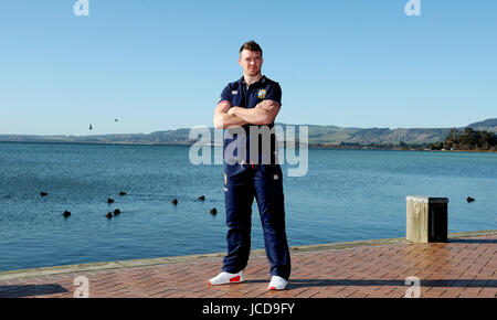 Les Lions britanniques et irlandais Peter O'Mahony lors de la conférence de presse le stade international de Rotorua. Banque D'Images