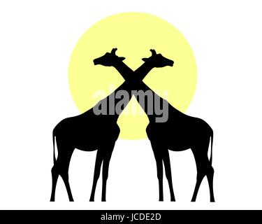 Les Girafes silhouette noire contre le soleil image vectorielle Illustration de Vecteur