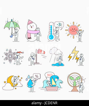 Ensemble de diverses icônes de caractère liés aux conditions météorologiques Banque D'Images