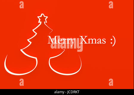 Illustration 3d de l'arbre de Noël stylisé sur fond rouge Banque D'Images