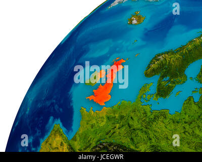 Royaume-uni en rouge sur globe topographique. Illustration 3D détaillés avec surface de la planète. Éléments de cette image fournie par la NASA. Banque D'Images
