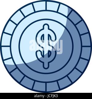 Silhouette d'une ombre de couleur bleue vue avant de monnaie avec symbole du dollar à l'intérieur Illustration de Vecteur