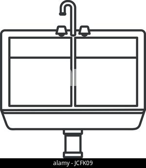 Silhouette monochrome d'évier de cuisine Illustration de Vecteur