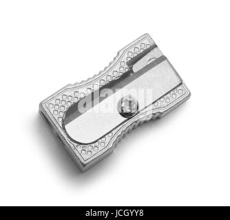 Taille-crayon métal isolé sur fond blanc. Banque D'Images
