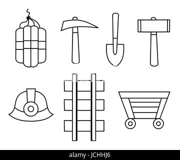 Vector icons set minière ligne noire sur fond blanc. Illustration de Vecteur