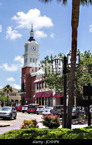 Palais de pays de Nassau avec tour de l'horloge à Fernandina, Amelia Island, Floride Banque D'Images