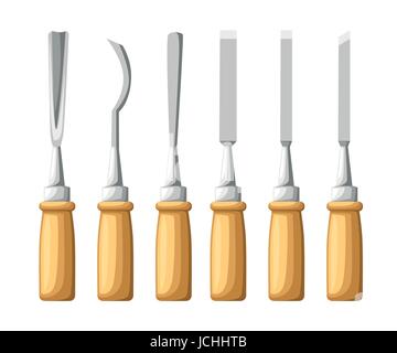 Instrument pour la sculpture. L'ensemble de ciseaux à bois de chêne. Télévision vector illustration. Illustration de Vecteur