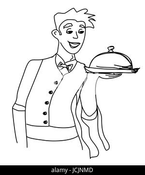 Serveur - funny Cartoon illustration doodle Banque D'Images