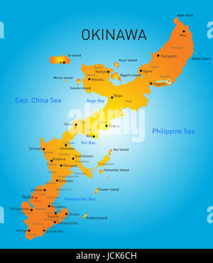 Vector carte des couleurs de l'Okinawa, Japon Banque D'Images