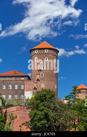 Vue sur le château royal de Wawel avec sandomierska tower à Cracovie en Pologne Banque D'Images