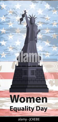 La Journée internationale de la femme. le féminisme. Drapeau américain et statue de la liberté avec le symbole du féminisme. Soutien-gorge à la main. Illustration pour votre conception. Illustration de Vecteur