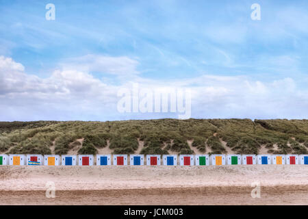 Plage de Woolacombe, cabines de plage, North Devon, England, UK Banque D'Images
