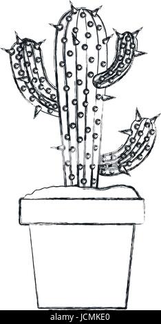 La silhouette floue de cactus trois branches en pot Illustration de Vecteur