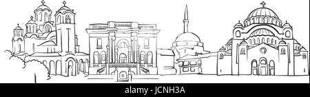 Panorama de Belgrade, croquis urbains Monochrome Cityscape Vector oevre Illustration de Vecteur