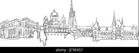 Panorama de Berne, croquis urbains Monochrome Cityscape Vector oevre Illustration de Vecteur