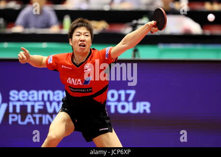 Tokyo Metropolitan Gymnasium, Tokyo, Japon. 17 Juin, 2017. Jun Mizutani (JPN), le 17 juin 2017 - Tennis de Table : Tour du monde de l'ITTF Open du Japon 2017 masculin au Tokyo Metropolitan Gymnasium, Tokyo, Japon. Credit : Naoki Nishimura/AFLO SPORT/Alamy Live News Banque D'Images