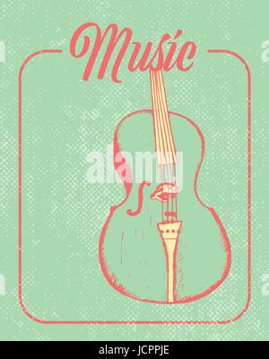 Carte de souhaits avec violon et musique texte contre un arrière-plan vert Illustration de Vecteur