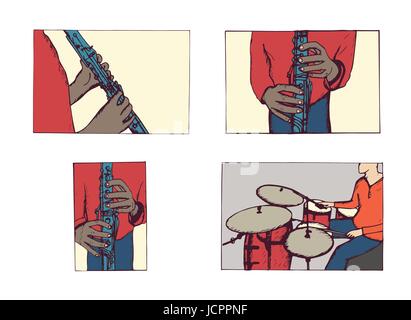 Artiste jouer instruments musique Illustration de Vecteur
