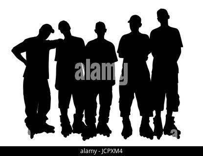 Groupe de jeunes en patins à roulettes Illustration de Vecteur