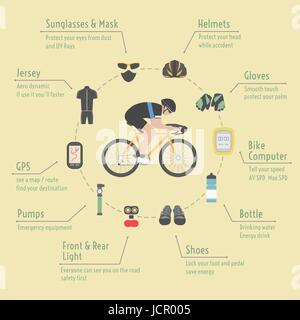 Accessoires vélo, infographie, style plat Illustration de Vecteur