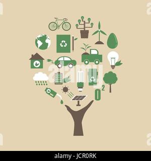 La main avec l'icône, de l'environnement concept écologique Illustration de Vecteur