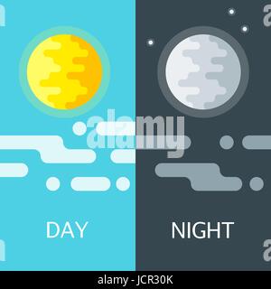 Jour et nuit, illustrations vectorielles ou des bannières. Soleil et lune. L'heure du jour Illustration de Vecteur