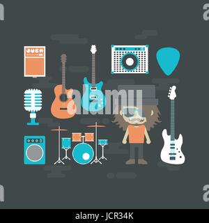 Instrument de musique et musicien rock, style plat Illustration de Vecteur