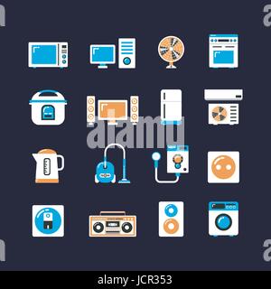 Ensemble de machines électriques, les appareils ménagers icône plate Illustration de Vecteur